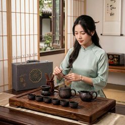 Bộ chén tử đào kiến thủy thủ công TD02