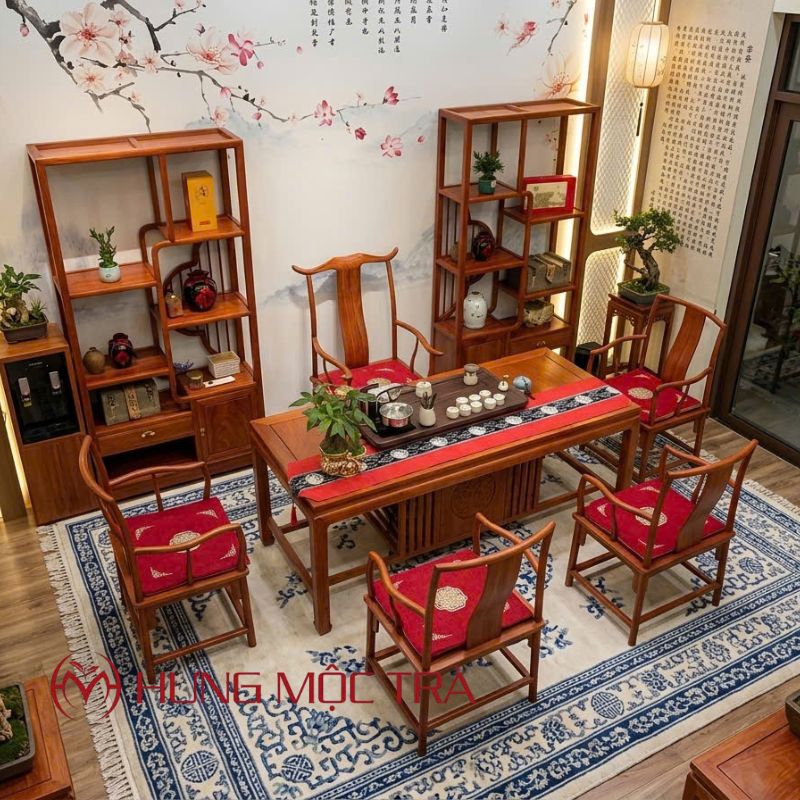 Bộ Bàn Ghế Phòng Trà Gỗ Hương Đá BY62